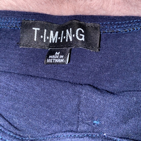 Navy Blue Tie-Bottom Button Down Top | TIMING | M - Picture 3 of 4